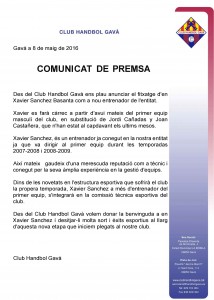 COMUNICADO DE PRENSA CAMBIO DE ENTRENADOR GAVA